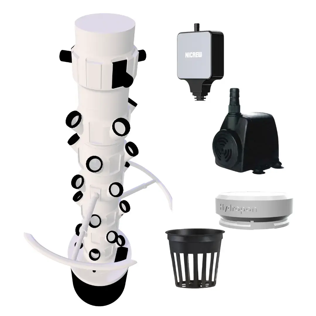 Bild mit mehreren Funktionsteile eines Pflanzenturmes und Wasserpumpe sowie Luftpumpe