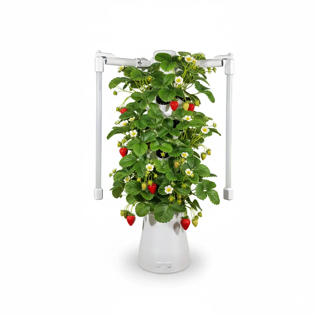 Table Tower bepflanzt mir Erdbeeren und Beleuchtung