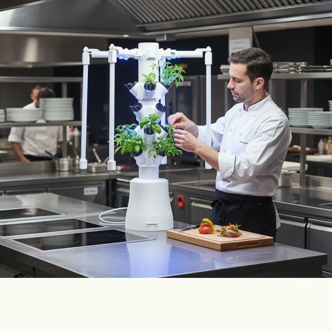 Table Tower in der Gastronomie mit frischen Kräutern
