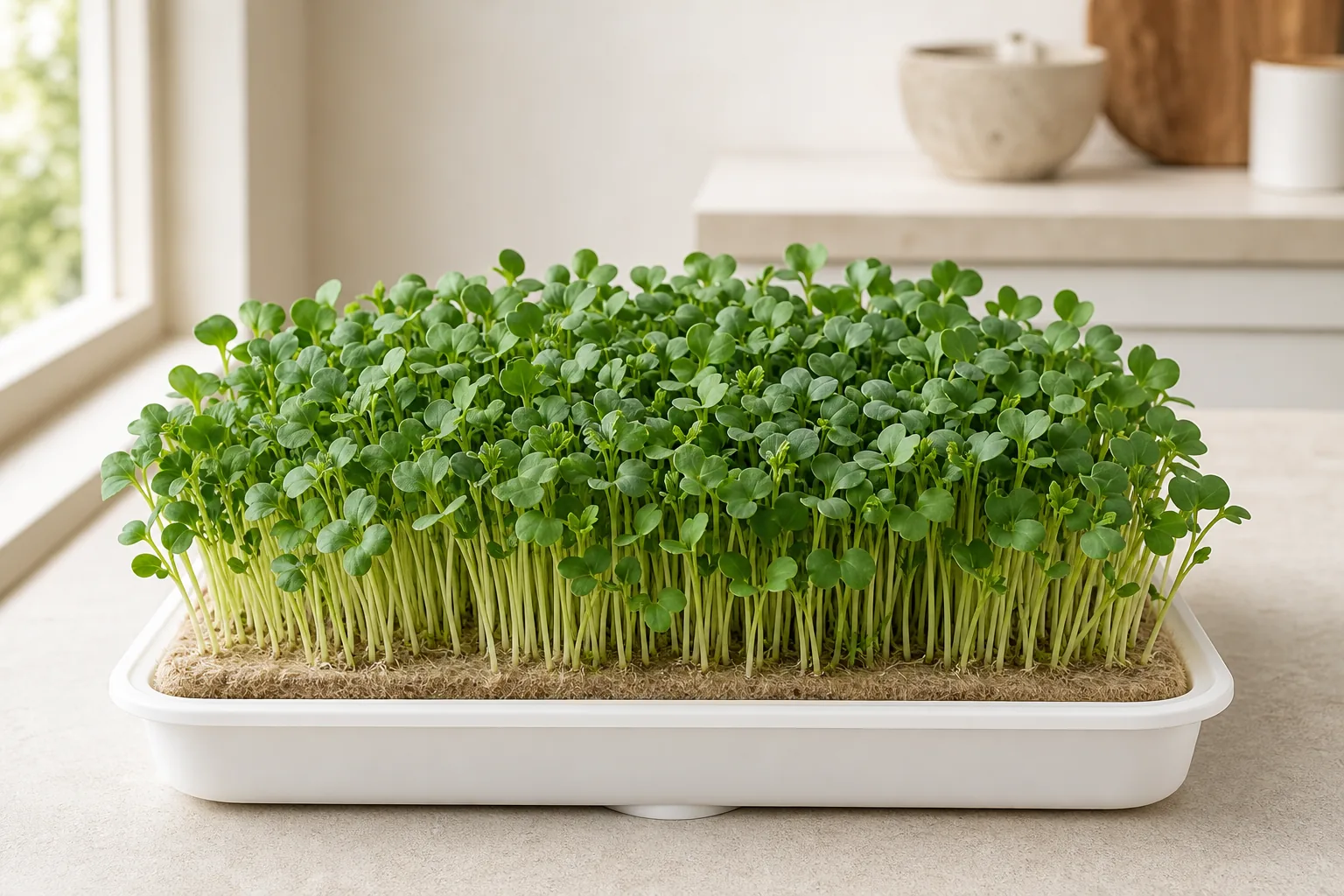 Brokkoli Microgreens Keimlinge hydroponisch angebaut - nährstoffreiches Superfood aus der Küche